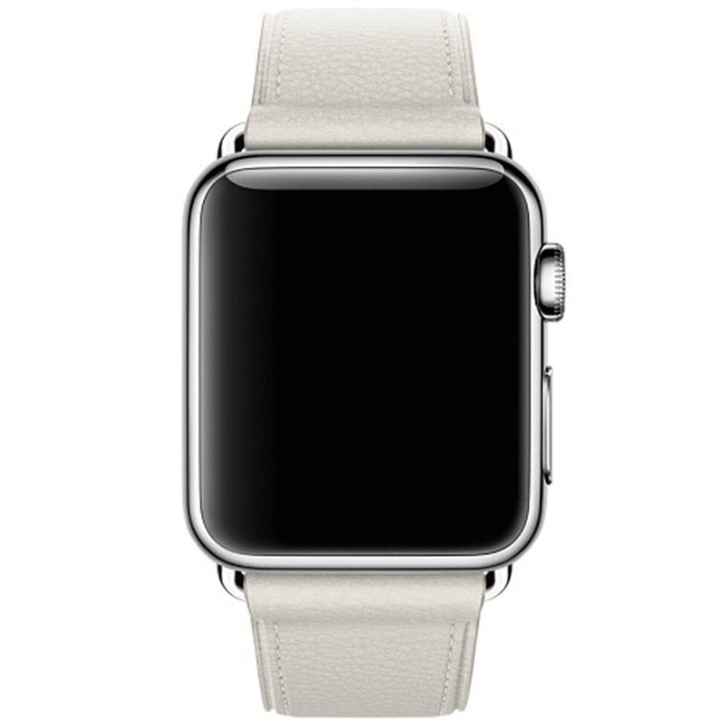 Litchi Pattern Leather Replacement Watch Band For iWatch Series SE/6/5/4/3/2/1-White