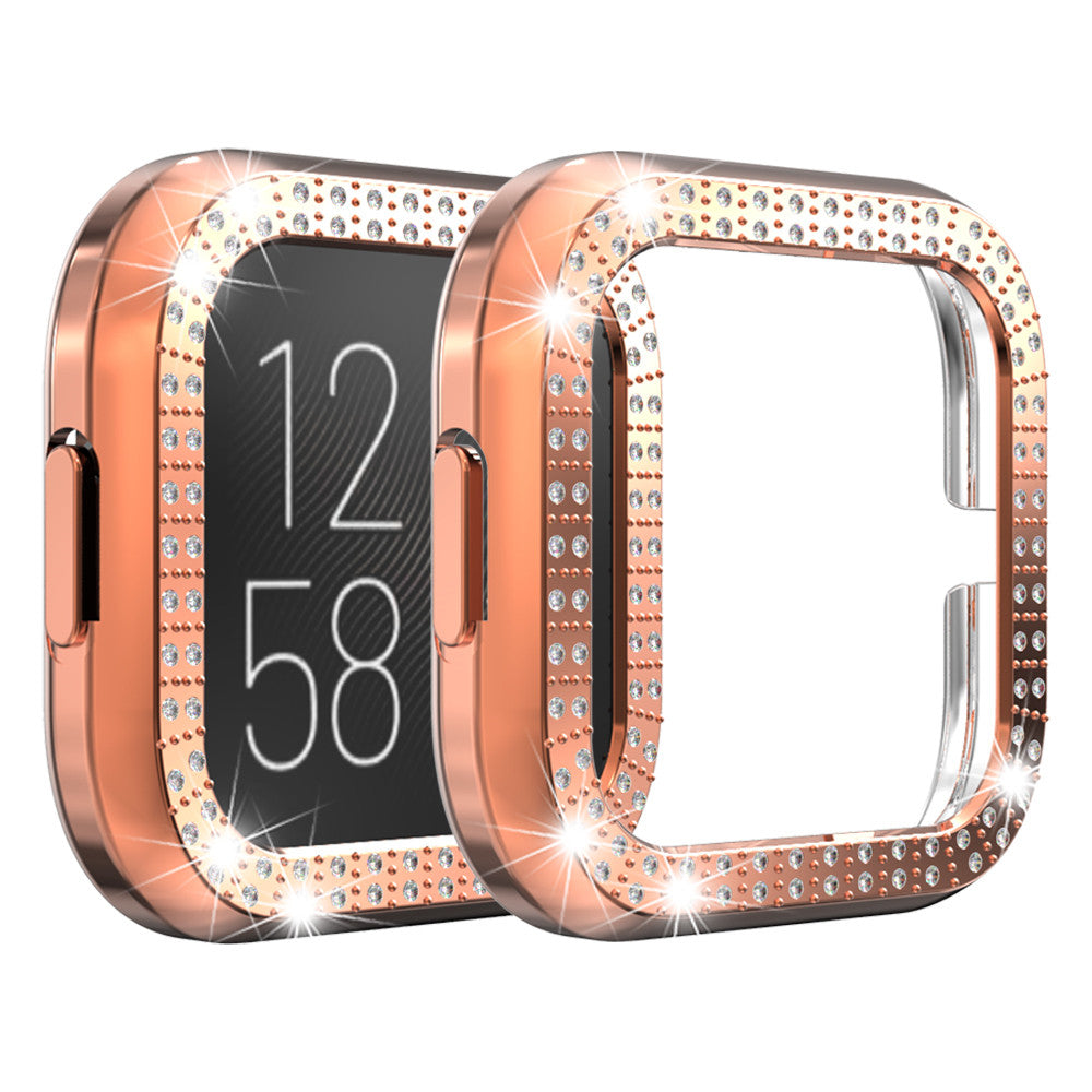 Hard PC Double Diamond Frame Protective Case For Fitbit Versa 2 - Rose Gold