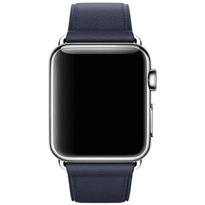 Litchi Pattern Leather Replacement Watch Band For iWatch Series SE/6/5/4/3/2/1-MidnightBlue