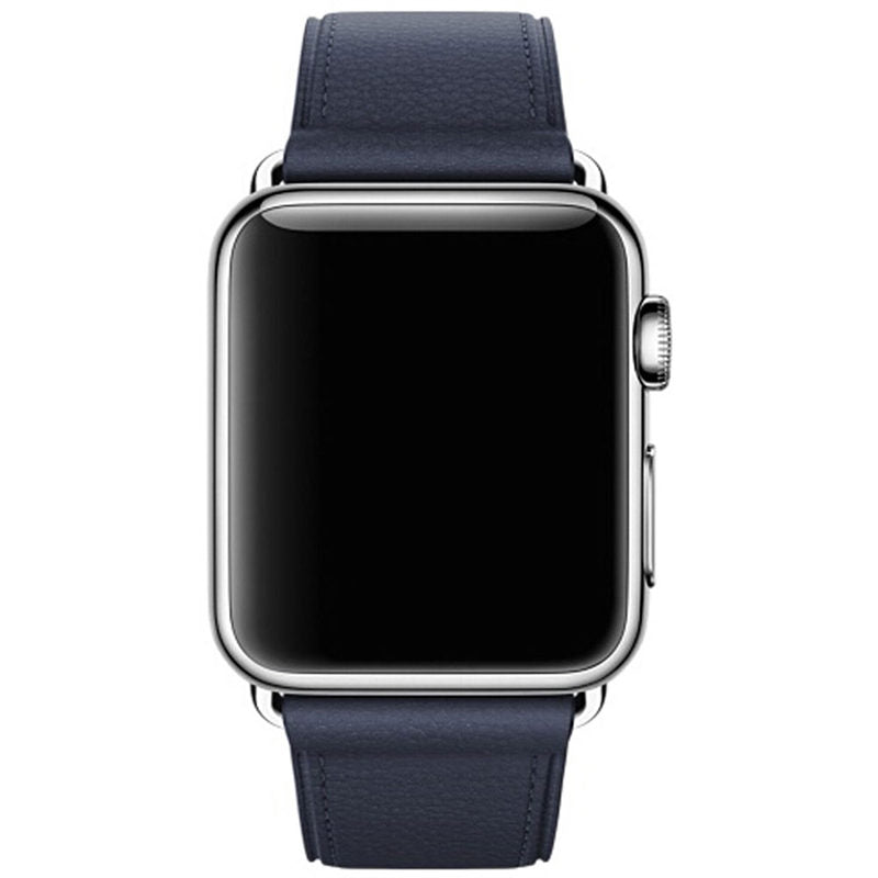 Litchi Pattern Leather Replacement Watch Band For iWatch Series SE/6/5/4/3/2/1-MidnightBlue