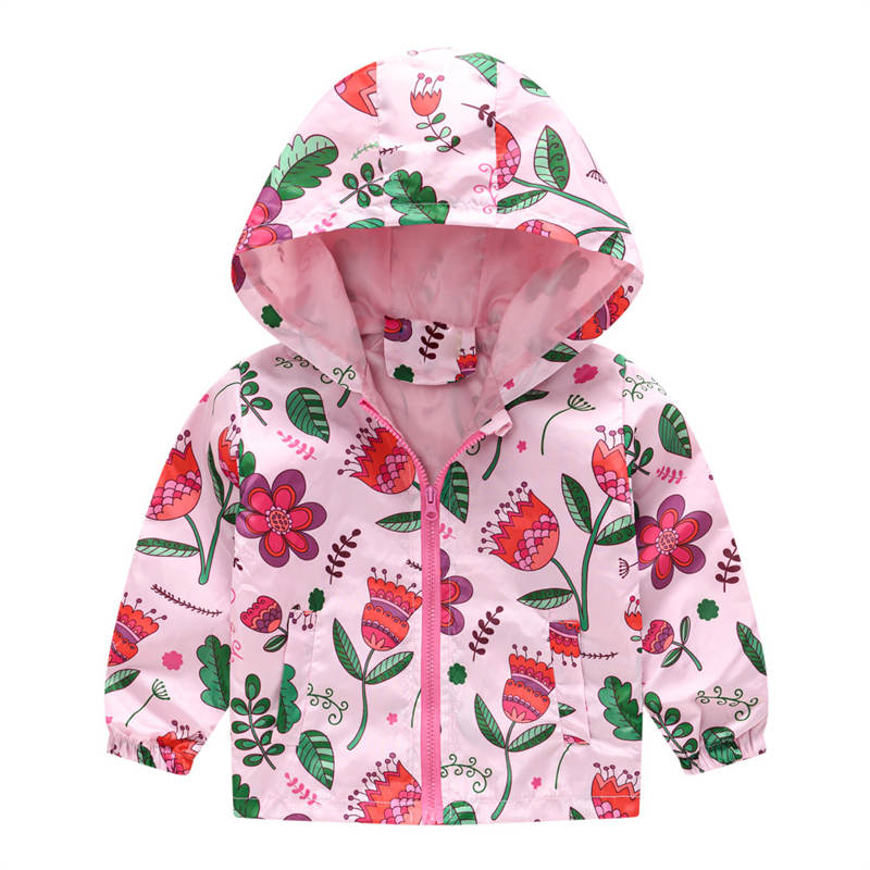 Toddler Boys Girls Cartoon Print Zip Jacket Hooded Trench Kids Casual Coats-22