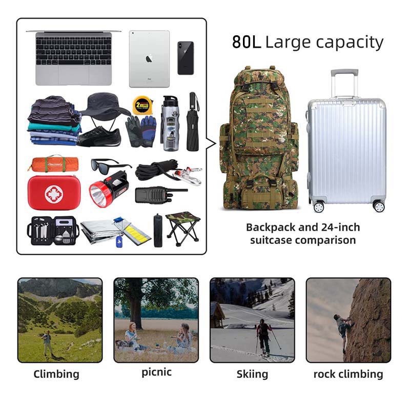 80L Waterproof 2-in-1 Detachable Backpack for Camping-Jungle Camou