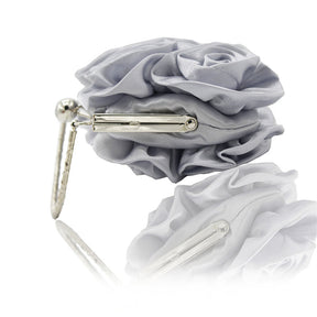 Roses Clutch Purse Satin Money Clip Evening Handbag-Silver