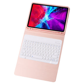 Keyboard Case For iPad Cute Round Key Detachable Keyboard with Pen Slot at the Bottom-Pink