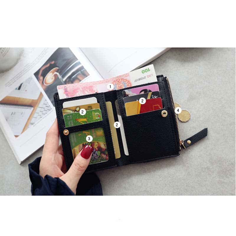 Women Cute Small Wallet Cherry Pattern Card Holder-Black