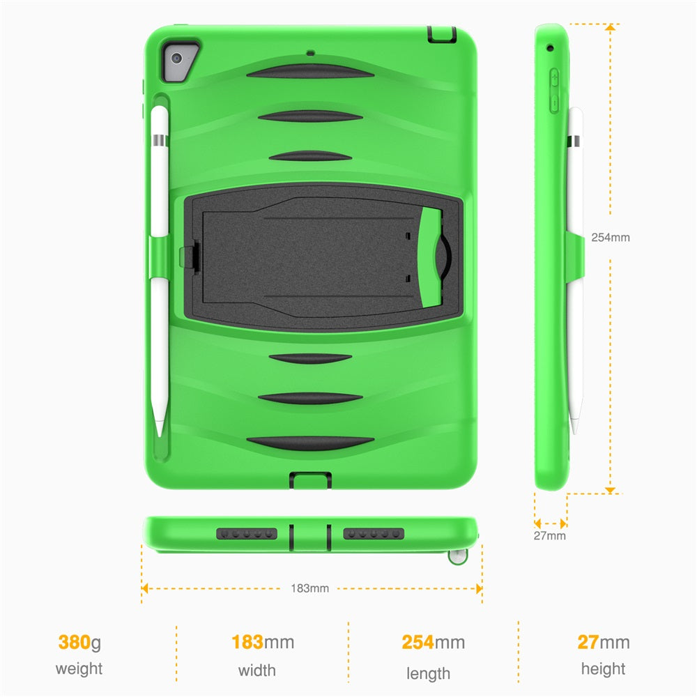 Shock Wave Kickstand Case Anti-Fall Protection With Pencil Holder For 9.7inch iPad 5/iPad 6/iPad Air2/iPad Pro9.7-Green