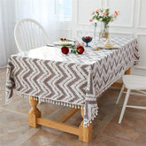 Tassel Cotton Linen Tablecloths Star Stripes Wave Dustproof Table Cover for Kitchen Dinning Room Party-Orange