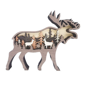 3D Forest Elk Decor Wooden Animal Statues Farmhouse Room Wall Decor-Elk