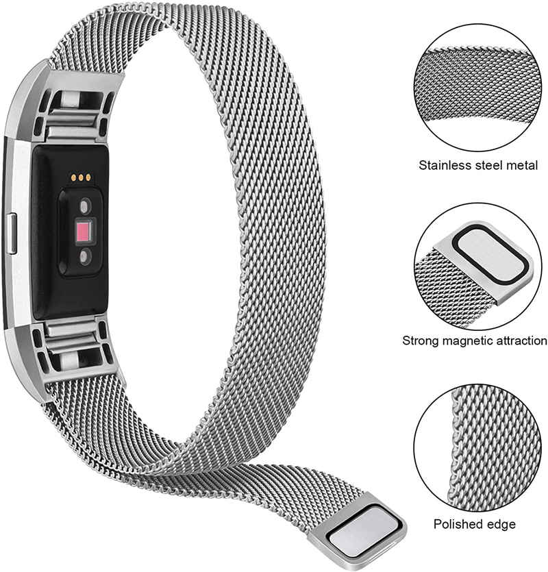 Stainless Steel Magnetic Strap For Fitbit Charge 2 Replacement Bracelets Milanese-Silver