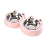 Macaron Double Dog Cat Bowls Cute Modeling No-Slip Stainless Steel Pet Bowls-Pink