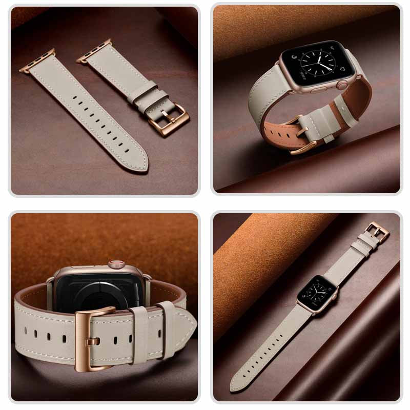 Classic Watchband Cowhide Suitable for iWatch Ultra Series 8 SE 7 6 5 4 3 2 1-Black-OffWhite
