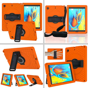 iPad Case With Handle Stand Shoulder Strap for iPad7/iPad8/iPad9 10.2/iPad10.5-OrangeBlack