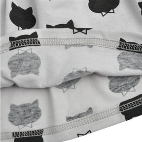 Girls Holiday Dress Graffiti Cat Printed Long Sleeve Toddler Dresses-Gray