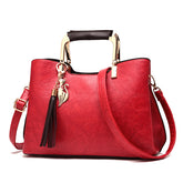 Ladies Leather Vintage Handbag Large Capacity Shoulder Bag-Red