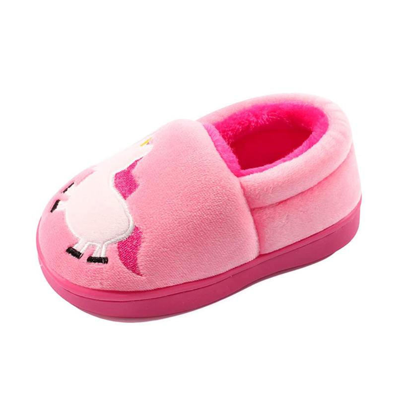 Boys Girls Warm Slippers Cartoon Kids Winter Indoor Household Shoes-Pink