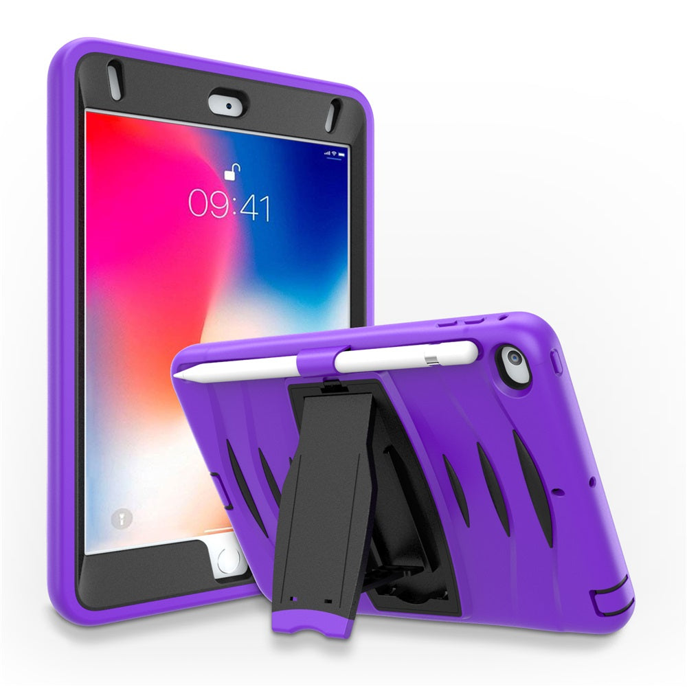 Shock Wave Design Kickstand Case Heavy Duty Rugged Anti-Fall Protection With Pencil Holder For 7.9inch iPad Mini 4/5-Purple