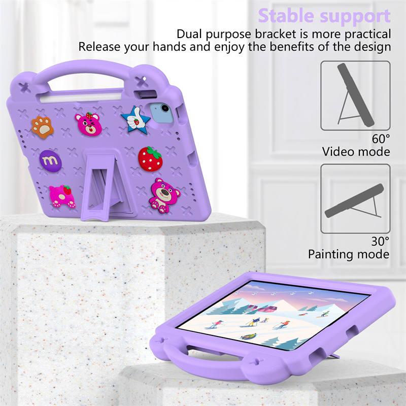 Strawberry iPad Case Shockproof with Handle Shoulder Strap for iPad 10th 2022-LightPurple