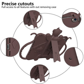 Monkey iPad Case Cartoon Kids Safe Cover Bulit-in Kickstand+Neck Strap Pencil Holder For iPad Air1/2 iPad2017/2018 iPad Pro 9.7inch-Brown