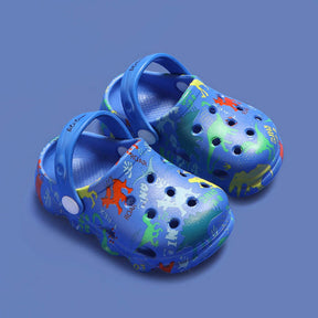 Kids Cute Cartoon Hole Shoes Little Dinosaur Beach Pool Slippers Boys and Girls-Blue