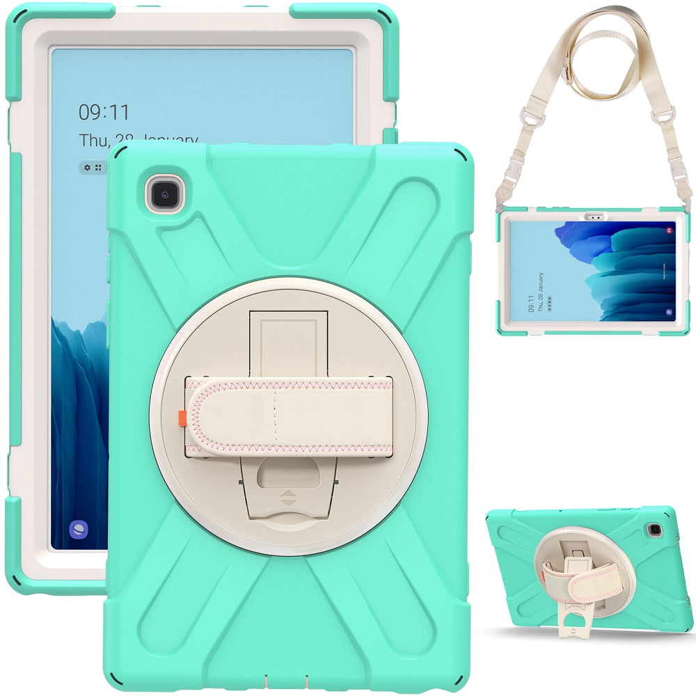 Morandi Tablet Case For Samsung Galaxy Tab A7 10.4 T500/T505/T507/T505N 2020 Kids Safe Shockproof Protective Cover With Kickstand+Strap-Mint Green