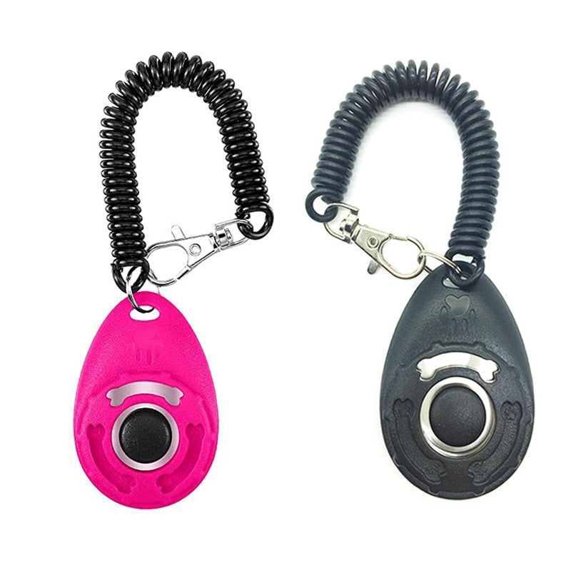 2Pcs Pet Training Clicker with Wrist Strap for Dog Training -Black + Rose Red