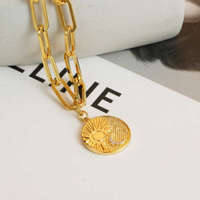 Women Paperclip Bracelet Coin Pendant Bracelet-Gold