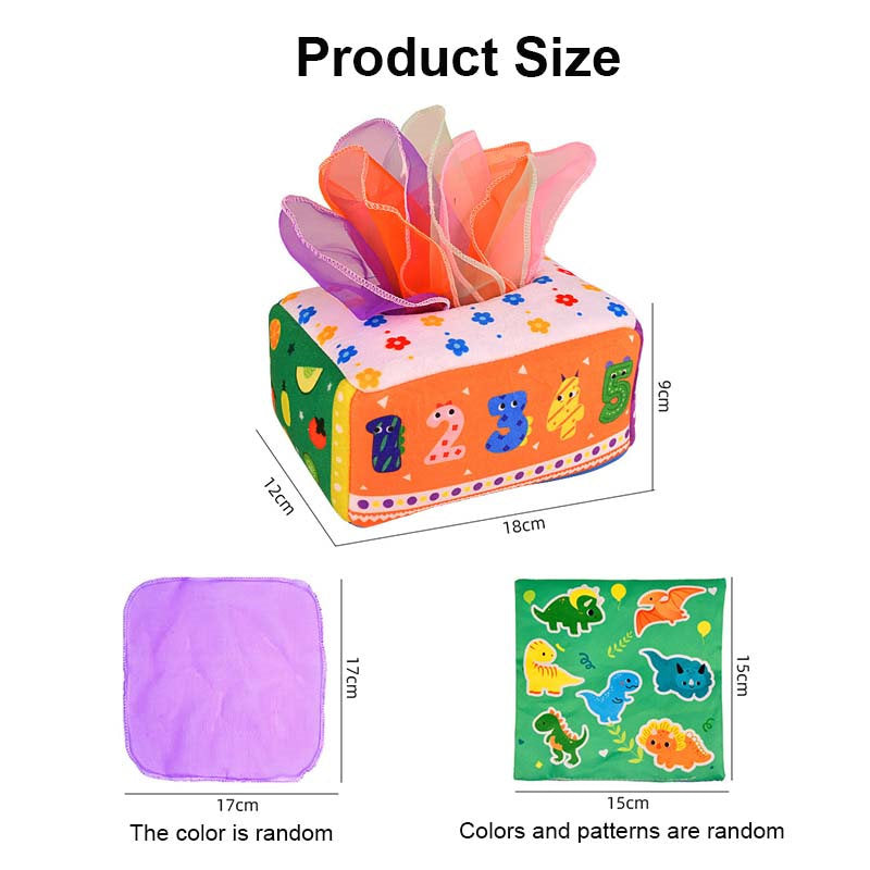 Baby Tissue Box Toy Crinkle Paper Sensory Silk Scarves Toys for 0-3 Year Old Kids-NumberB