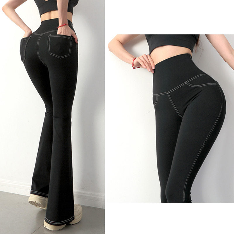 Womens Bootcut Yoga Pants High Waisted with Pockets Stretch Leggings-Black