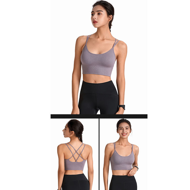 2 Pcs Cross Back Sports Bras Padded Low Impact Vest for Running-Set4