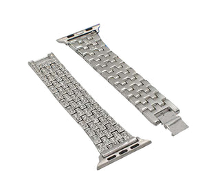 QZ Stainless Steel Bling Watch Band Metal Bracelet Adjustable Wristbands for Apple IWatch Series SE/1/2/3/4/5/6 For Women-Silver