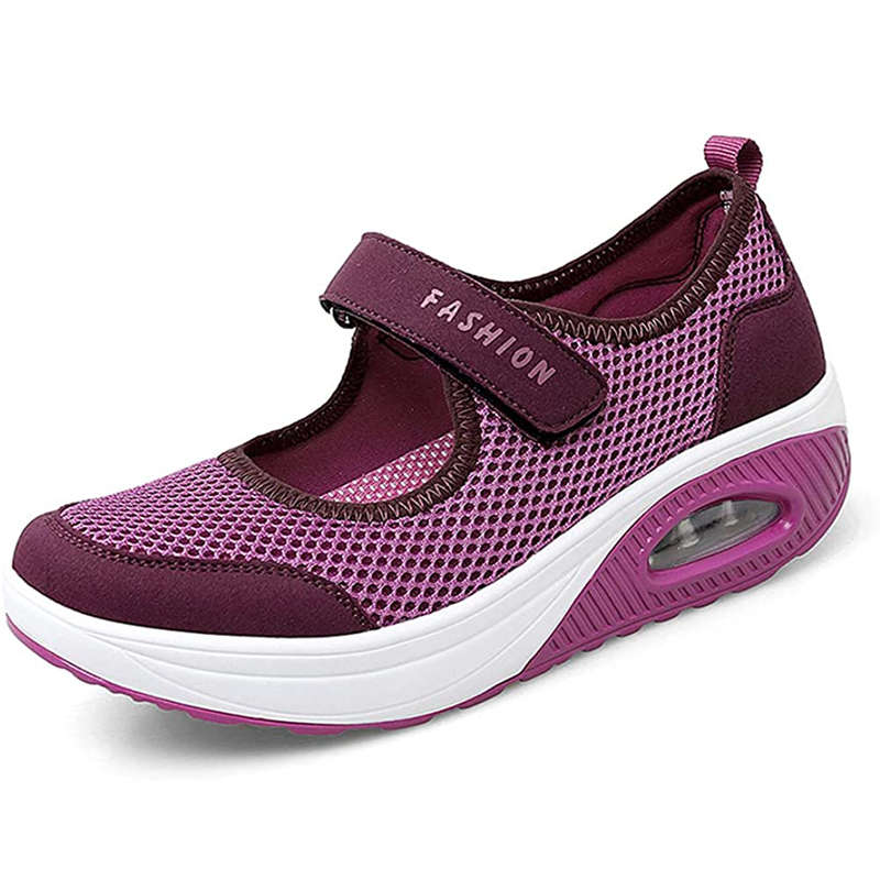 Women Casual Air Cushion Sneakers Velcro Mary Jane Shoes-Rose Red
