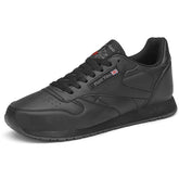 Couples Leather Sneakers Lace up Lightweight Cushioned Sport Shoes-Black