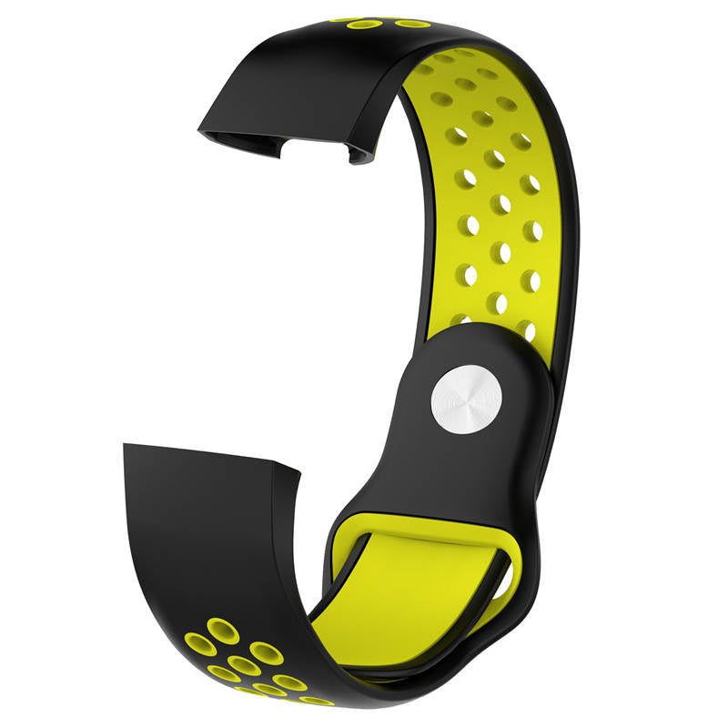 Double Color Porous Breathable Watch Band Silicone Wristband For Fitbit Charge 3 Sport Smartwatch -Black Yellow