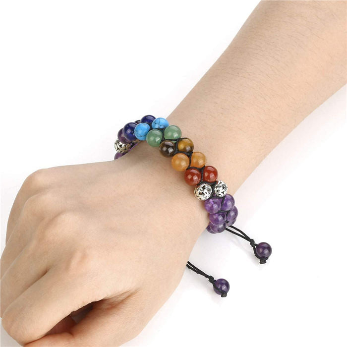 Bead Bracelet 7 Chakras Healing Crystals Bracelet Stone Beads Double Layer Bracelets-Purple