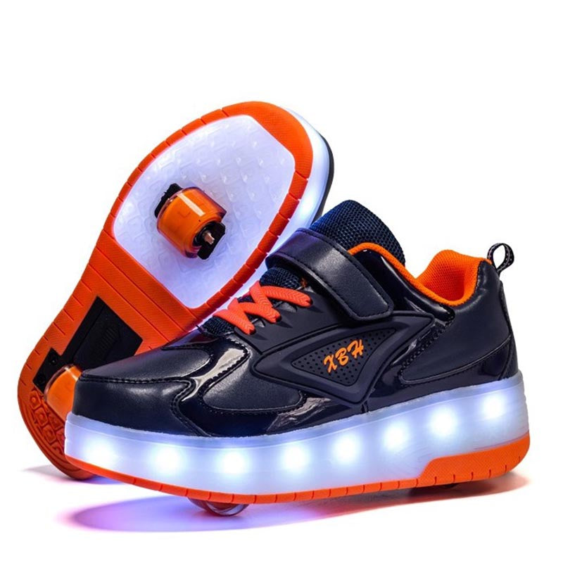 Kids LED Roller Skate Shoes Boys Girls Sneakers with Double Wheel-CD888-Blue