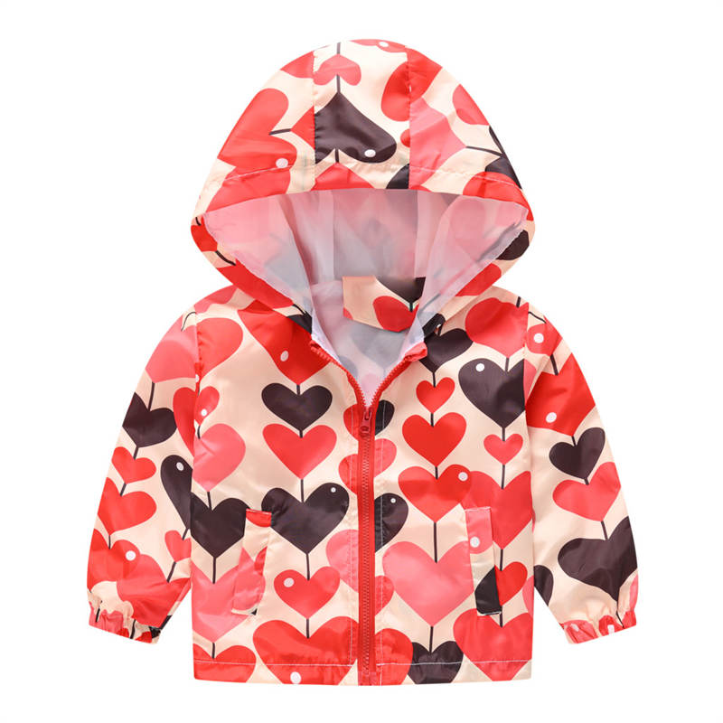 Toddler Boys Girls Cartoon Print Zip Jacket Hooded Trench Kids Casual Coats-21