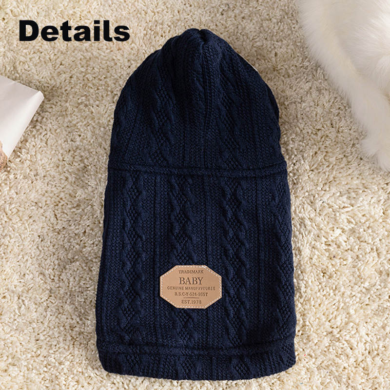 Cat Sweater with Hats Dog Hoodies Puppy Winter Coat Cold Weather Clothes-NavyBlue