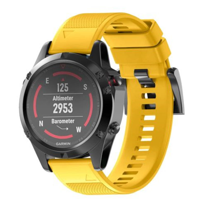 26mm Width Easy Fit Soft Silicone Watch Strap For Garmin Fenix 5X/5X Plus/6X/6X Pro/3/3 HR Black Steel Buckle-Yellow