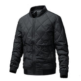 Mens Bomber Jacket Diamond Quilted Jackets Winter Warm Padded Coats-Black