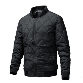 Mens Bomber Jacket Diamond Quilted Jackets Winter Warm Padded Coats-Black