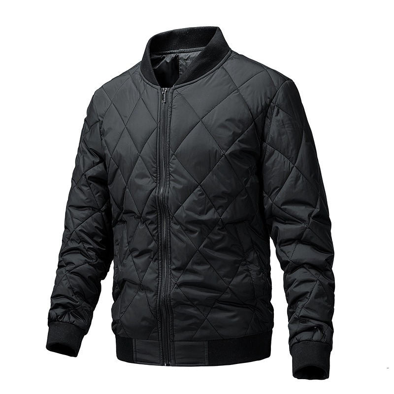 Mens Bomber Jacket Diamond Quilted Jackets Winter Warm Padded Coats-Black