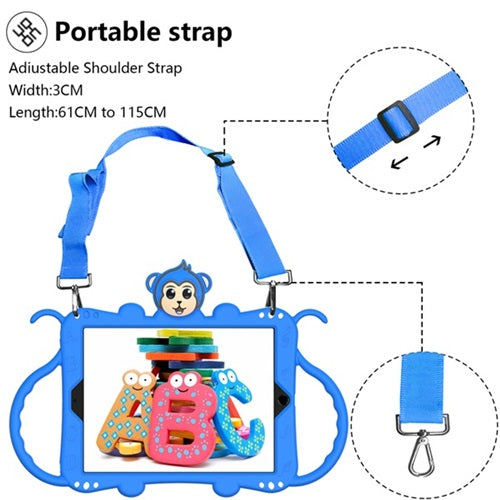 Monkey iPad Case Cartoon Kids Safe Cover Bulit-in Kickstand+Neck Strap Pencil Holder For iPad Pro 10.5inch/iPad Air 10.5inch-Blue