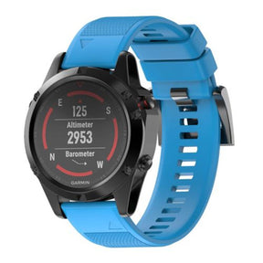 26mm Width Easy Fit Soft Silicone Watch Strap For Garmin Fenix 5X/5X Plus/6X/6X Pro/3/3 HR Black Steel Buckle-Sky Blue