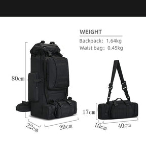 80L Waterproof 2-in-1 Detachable Backpack for Camping-Black