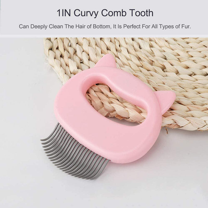 Pet Hair Removal Massaging Shell Comb Soft Deshedding Brush for Long and Short Hair Puppy Bunny-Pink