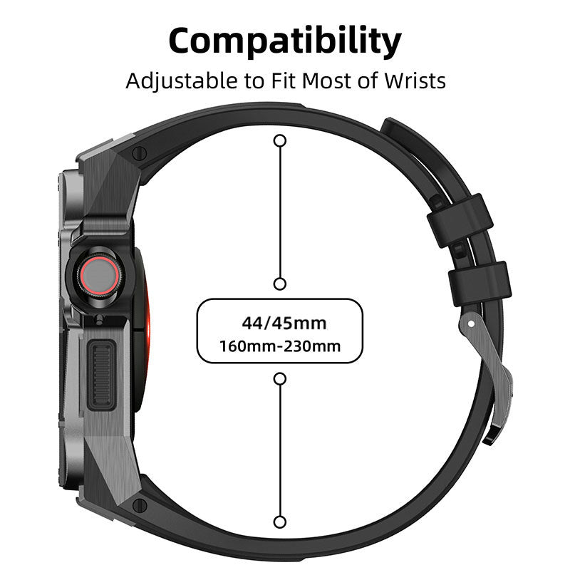 Sport TPU Strap with Protective Cover Frame for Apple Watch 44mm/45mm-Grey