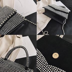 Glitter Rhinestone Crossbody Evening Bag Bling Clutch Purse for Women-Black