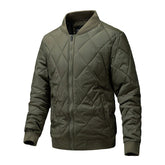 Mens Bomber Jacket Diamond Quilted Jackets Winter Warm Padded Coats-ArmyGreen