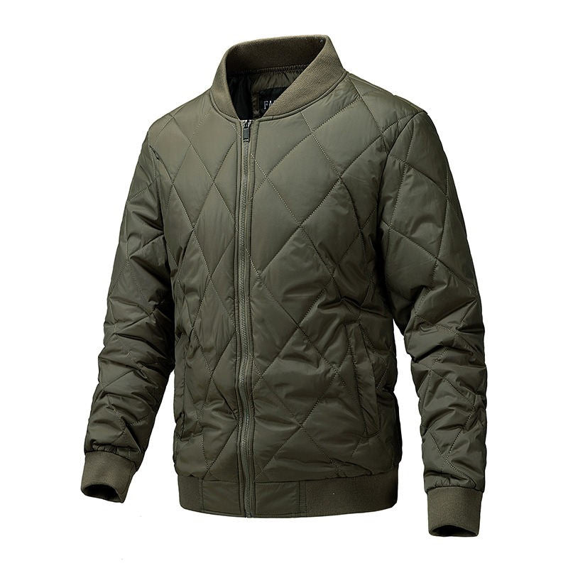 Mens Bomber Jacket Diamond Quilted Jackets Winter Warm Padded Coats-ArmyGreen