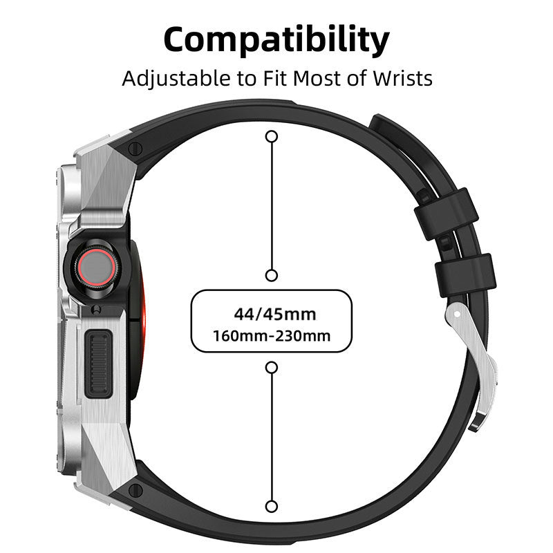 Sport TPU Strap with Protective Cover Frame for Apple Watch 44mm/45mm-Silver